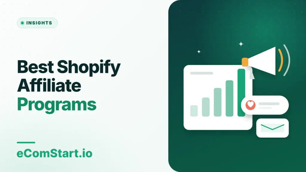 Best Shopify Affiliate Programs. Cover image showing a megaphone and a growing bar chart.