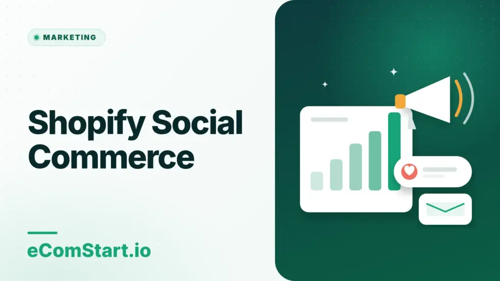 Shopify Social Commerce. Cover image showing a megaphone and a growing bar chart.