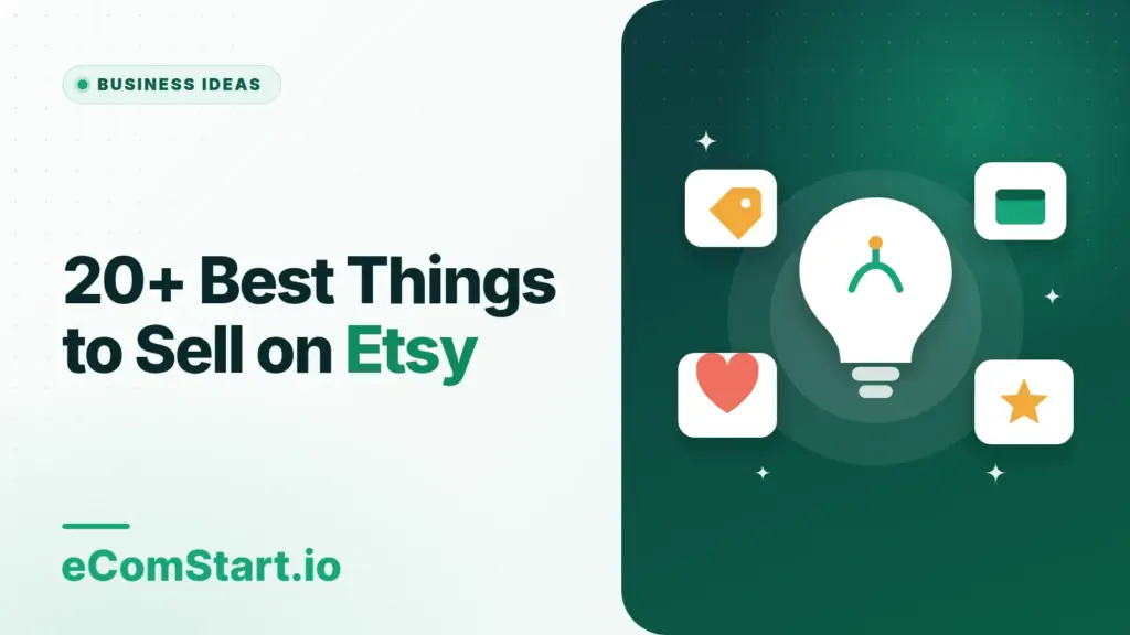 20+ Best Things to Sell on Etsy. Cover image showing a light bulb surrounded by idea cards.