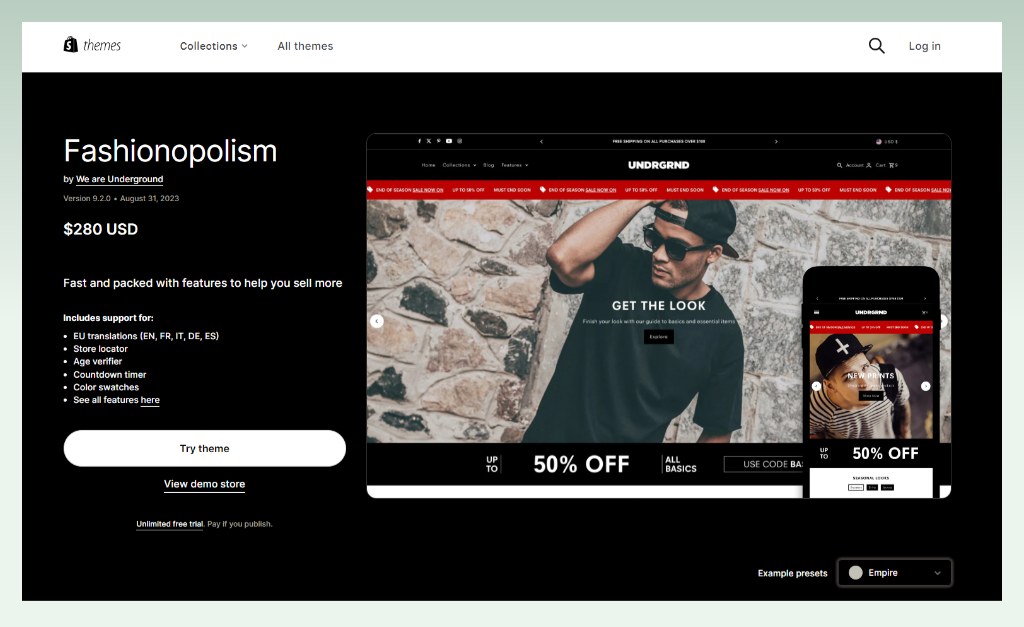Fashionopolism - Shopify theme example for T-shirts store