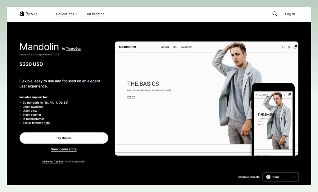 Mandolin - Shopify theme example for T-shirts store