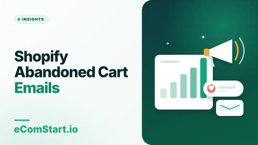 Shopify Abandoned Cart Emails. Cover image showing a megaphone and a growing bar chart.