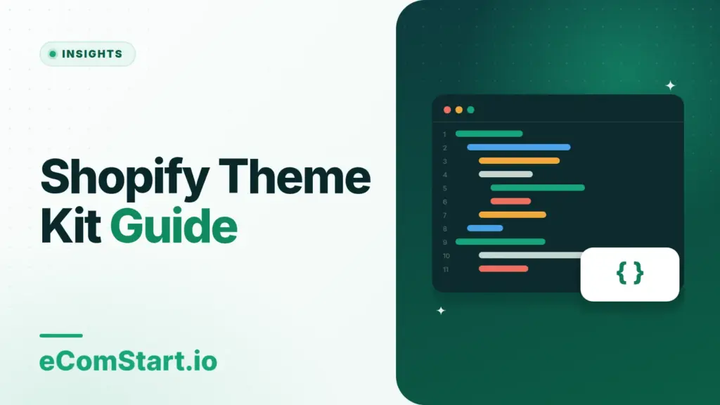 Shopify Theme Kit Guide. Cover image showing a code editor window.