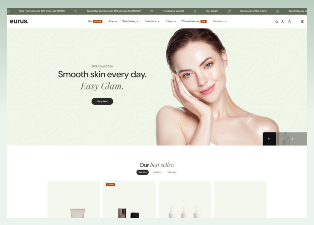 Eurus Shopify theme review - Eurus preset (formerly Puff)