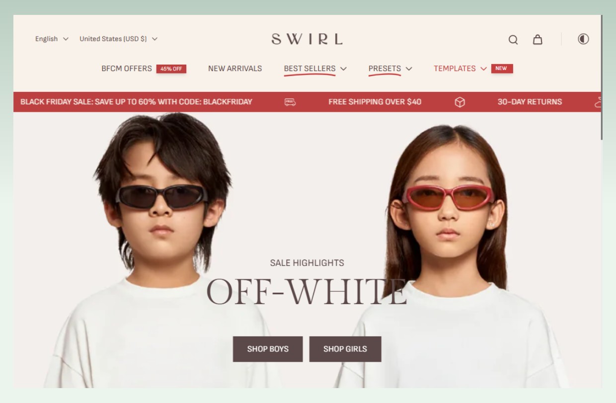 Eurus shopify theme review - Swirl preset