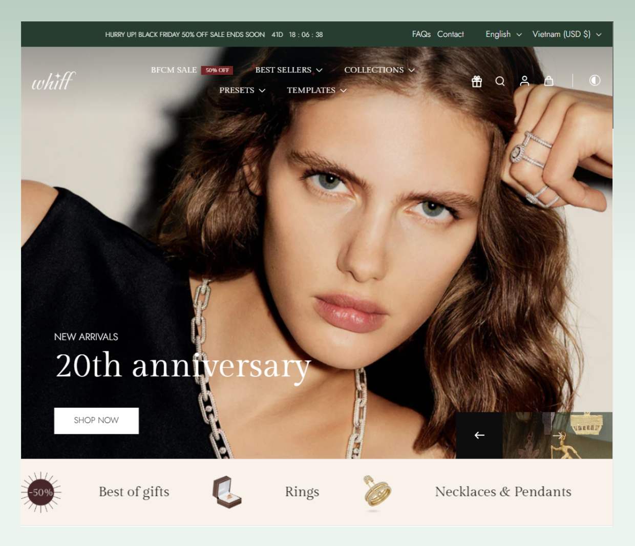 Eurus Shopify Theme Review - Whiff preset