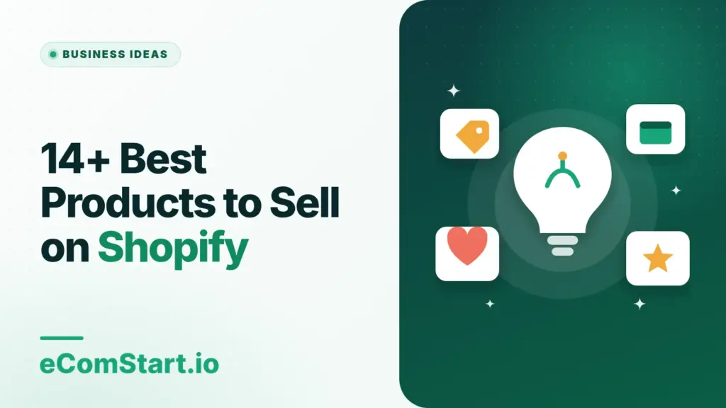 14+ Best Products to Sell on Shopify. Cover image showing a light bulb surrounded by idea cards.