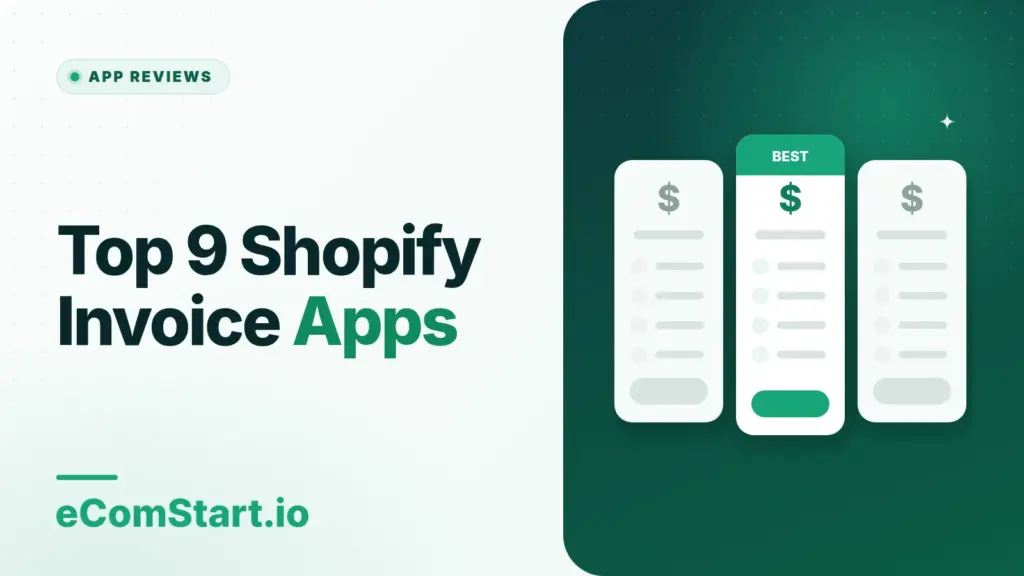 Top 9 Shopify Invoice Apps. Cover image showing three pricing plan cards.