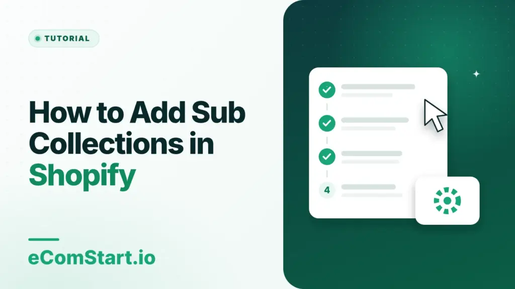 How to Add Sub Collections in Shopify. Cover image showing a numbered checklist of steps.