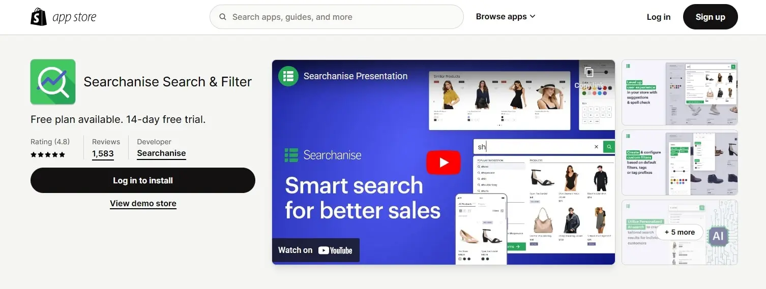 Searchanise Search and Filter app - best shopify filter apps