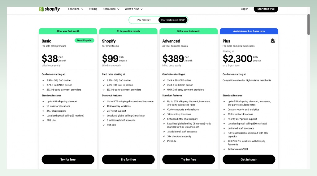canada-shopify-pricing-plans