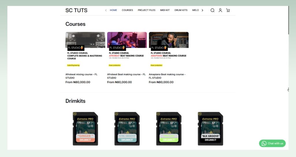 SC Tutorials site - a Shopify digital products selling store