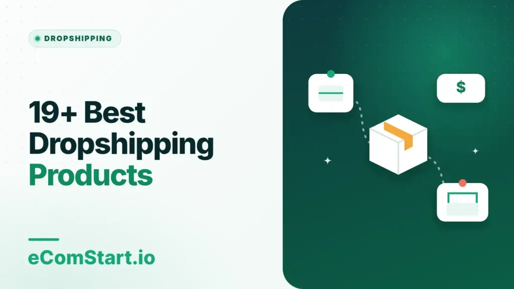 19+ Best Dropshipping Products. Cover image showing a package moving between a supplier and a customer.