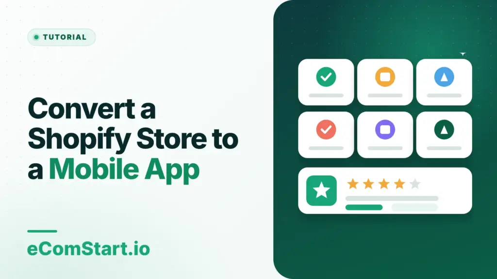 Convert a Shopify Store to a Mobile App. Cover image showing a grid of app icons with a star rating.