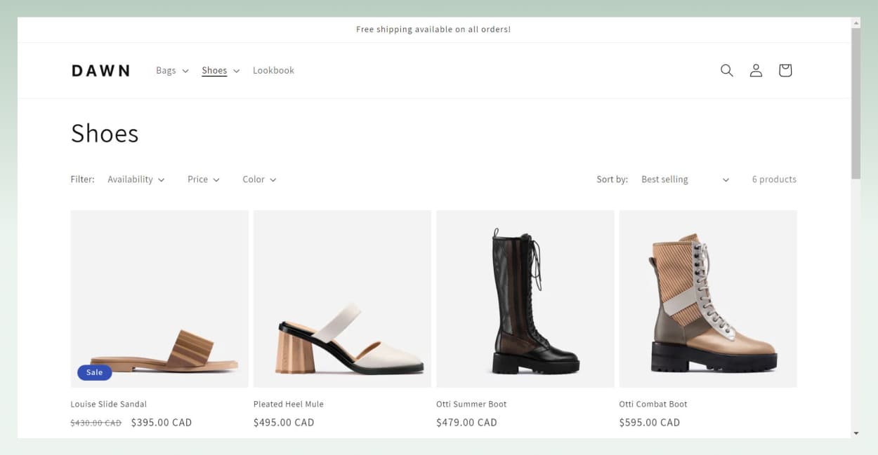 dawn-view-best-free-Shopify-theme-for-shoes