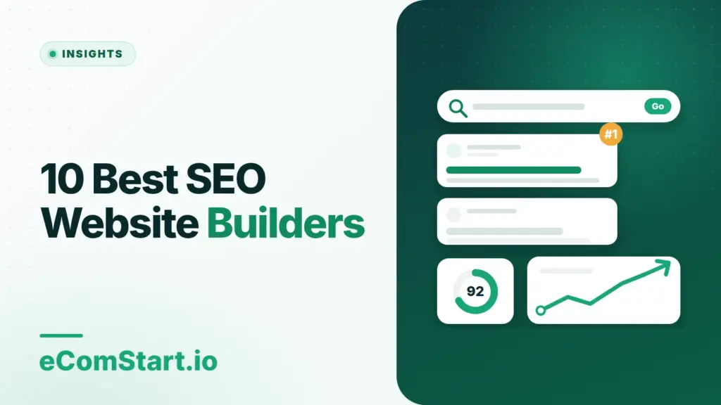 10 Best SEO Website Builders. Cover image showing a search results page with a rising traffic chart.
