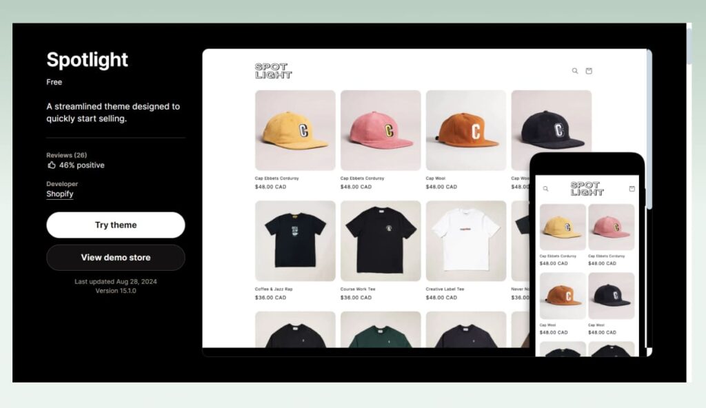 spotlight-free-Shopify-themes-for-selling-services