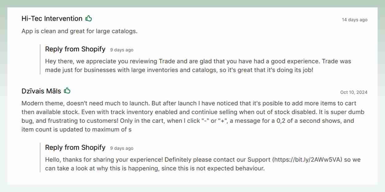 Trade-Shopify-theme-positive-feedback