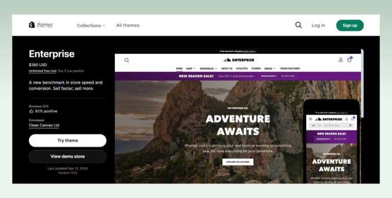 Enterprise Shopify Theme Review: Best for Speed & Conversion