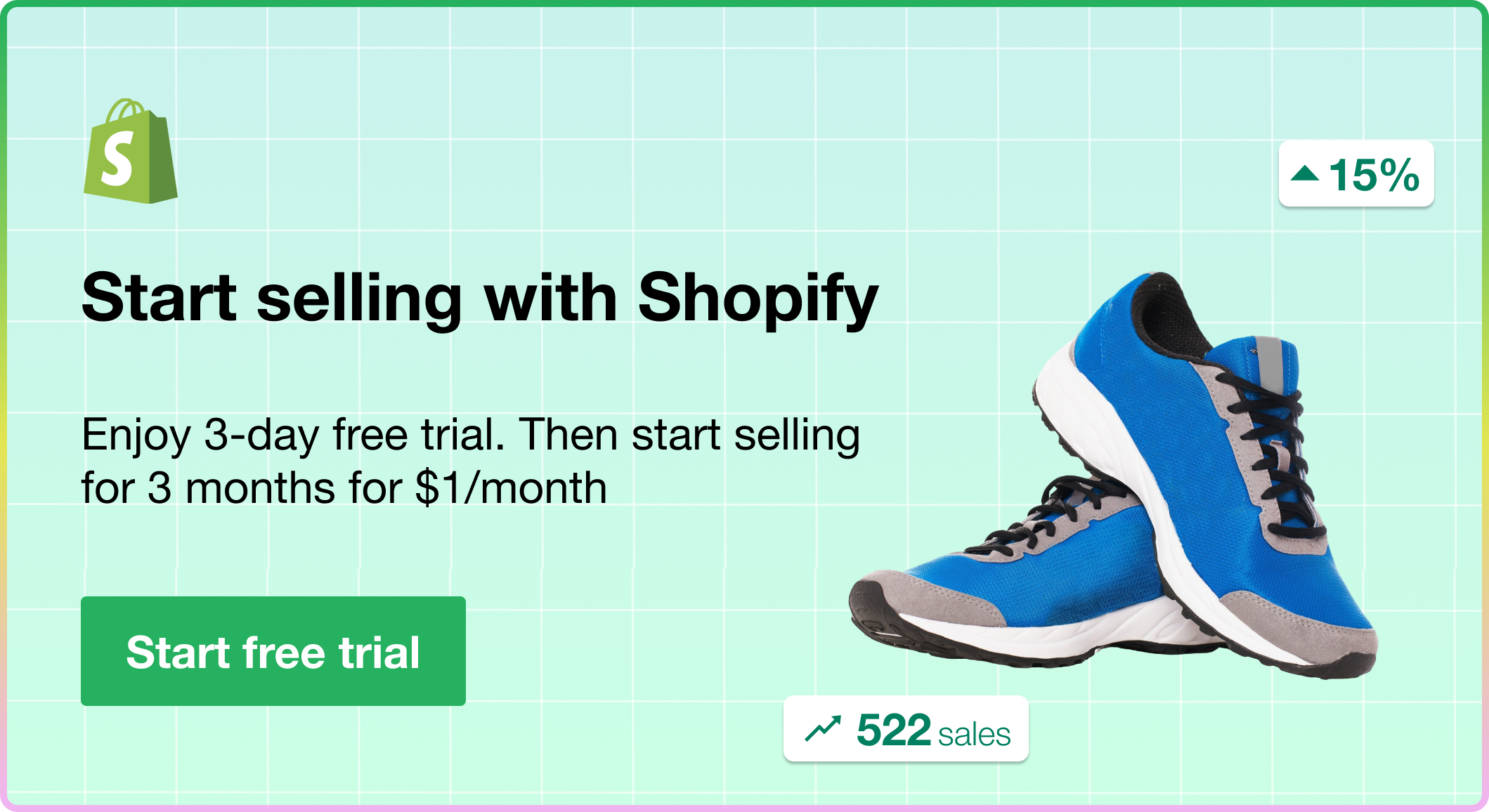 shopify 3 months for $1 affiliate banner