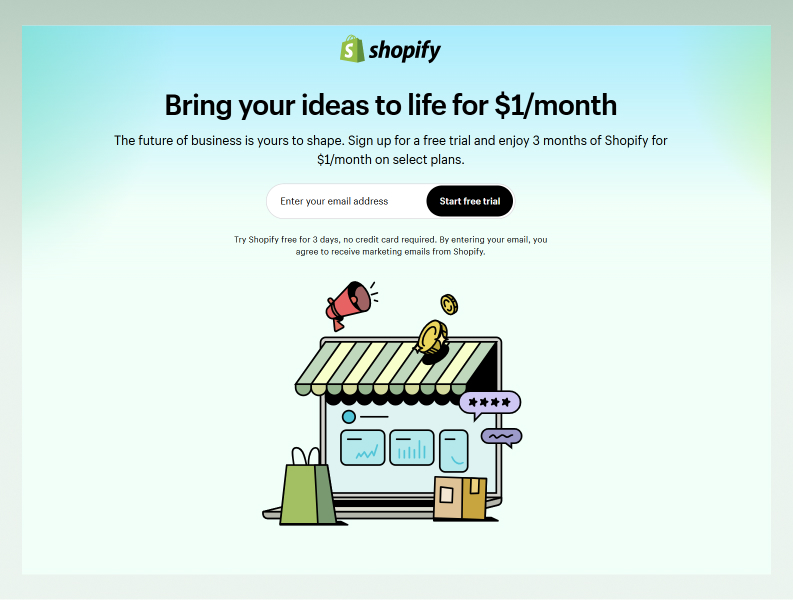 shopify 3 month trial $1 register