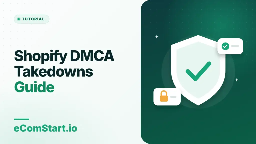Shopify DMCA Takedowns Guide. Cover image showing a shield with a check mark.