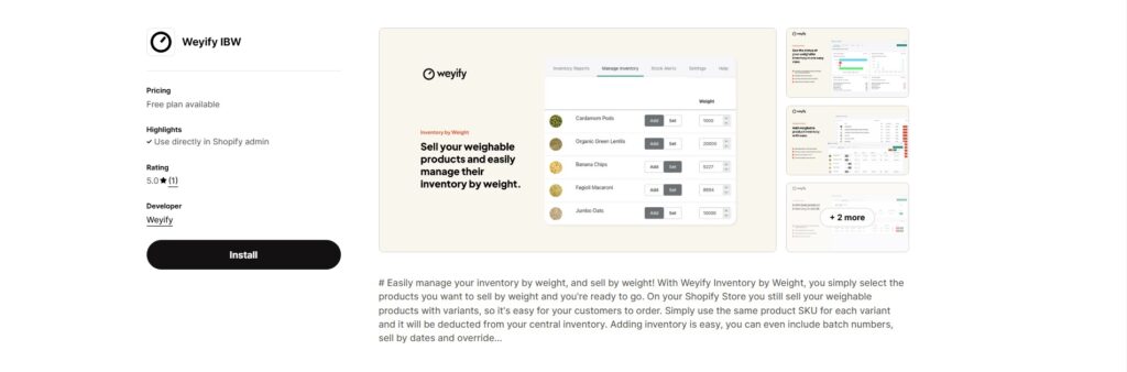 weyify ibm sell by weight on shopify