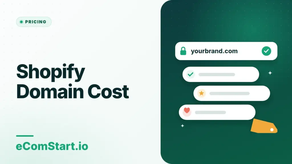 Shopify Domain Cost. Cover image showing a domain name bar and a list of name tags.