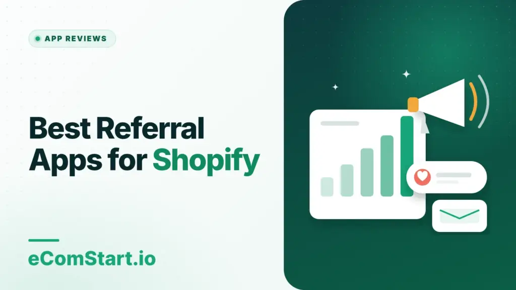 Best Referral Apps for Shopify. Cover image showing a megaphone and a growing bar chart.