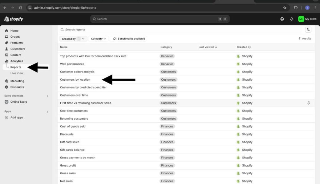 get customer location on shopify by customer report