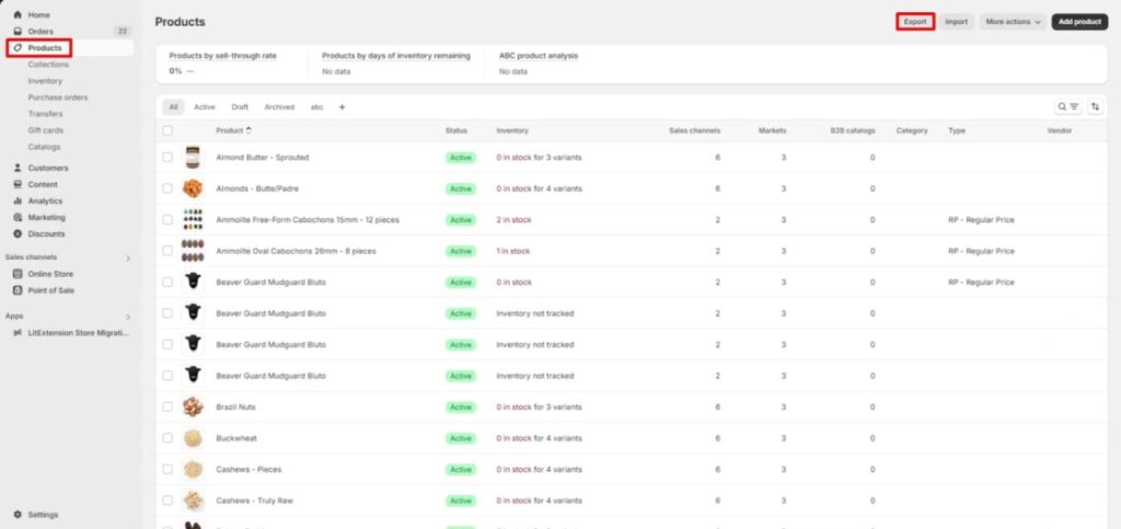 how to export products from shopify