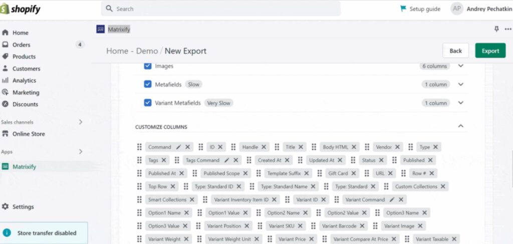 how to export products from shopify