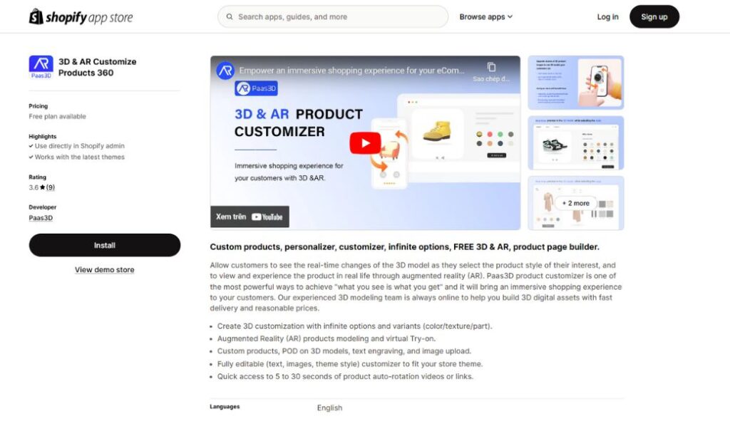 shopify 3d product image apps paas3d