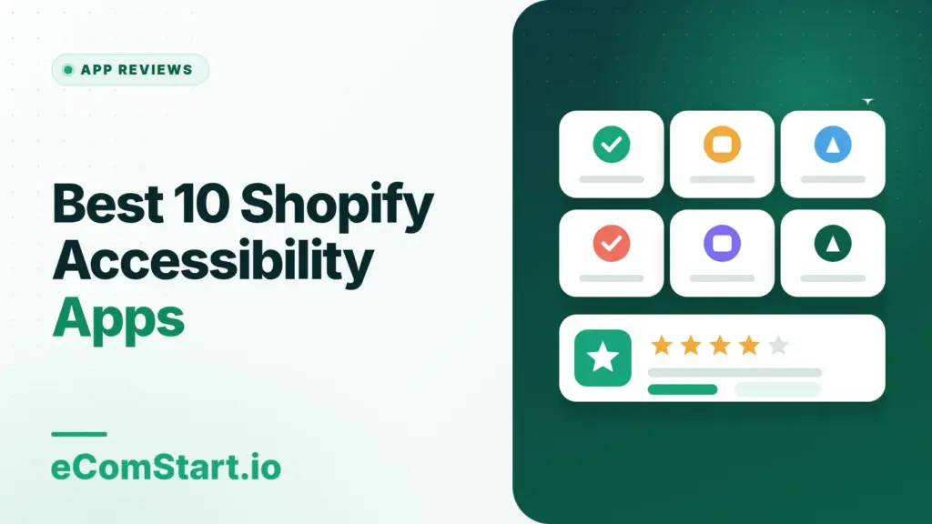 Best 10 Shopify Accessibility Apps. Cover image showing a grid of app icons with a star rating.