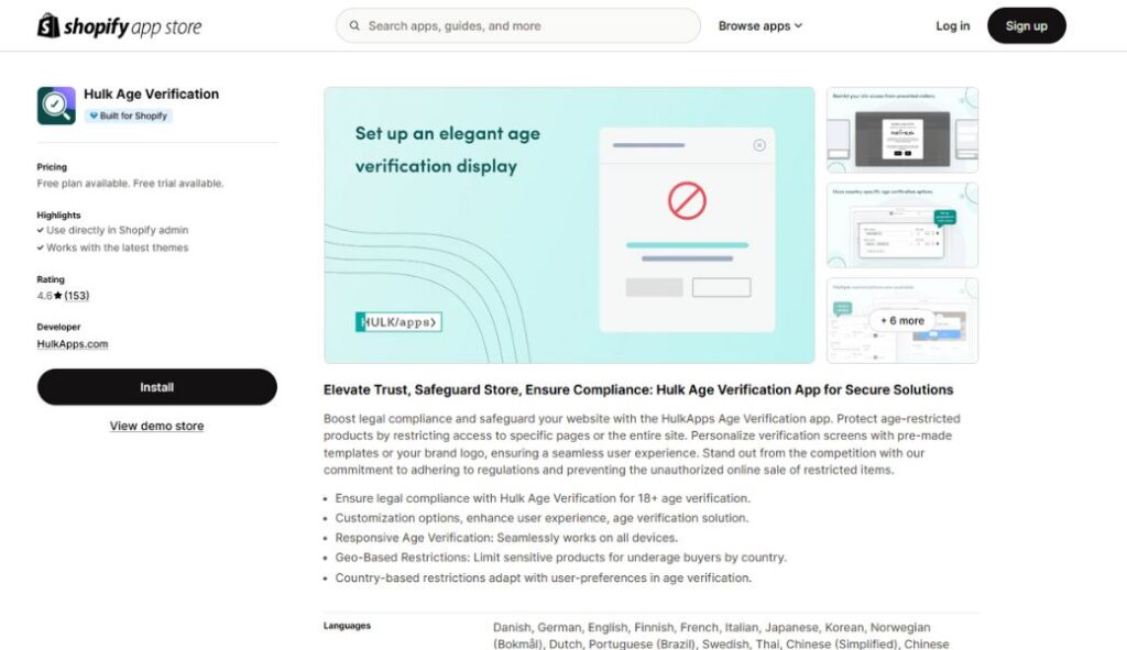 shopify age verification apps hulk age verification