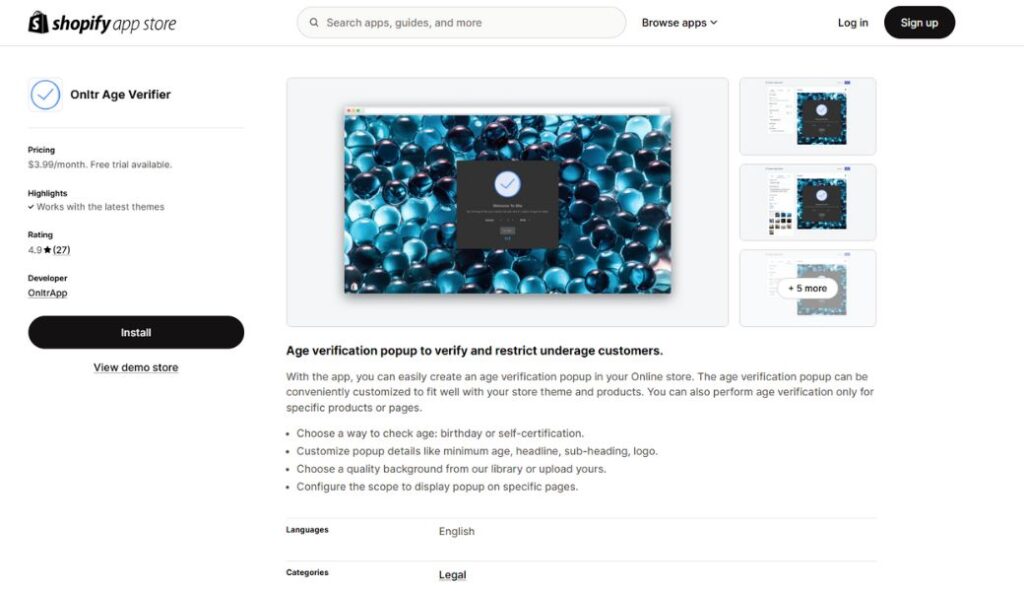 shopify age verification apps onltr age verifier
