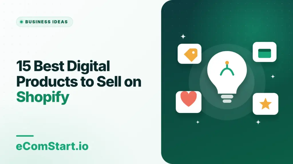 15 Best Digital Products to Sell on Shopify. Cover image showing a light bulb surrounded by idea cards.