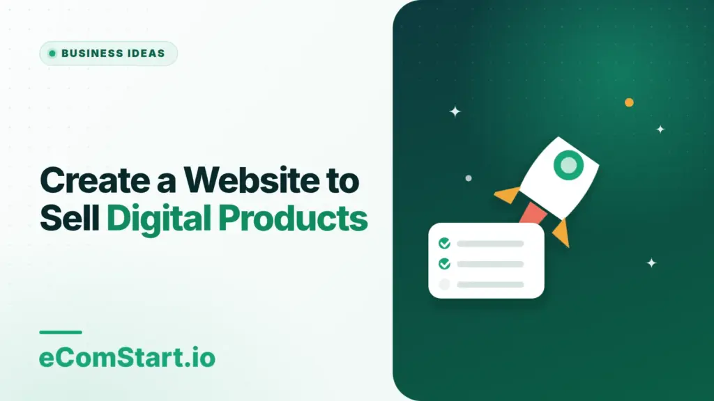 Create a Website to Sell Digital Products. Cover image showing a rocket launching above a checklist.