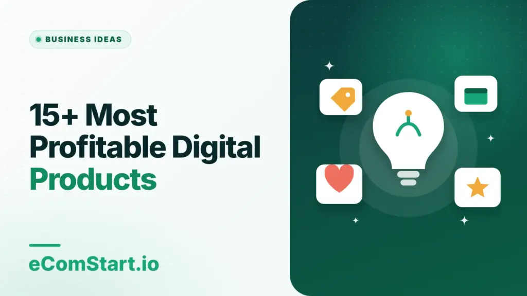 15+ Most Profitable Digital Products. Cover image showing a light bulb surrounded by idea cards.
