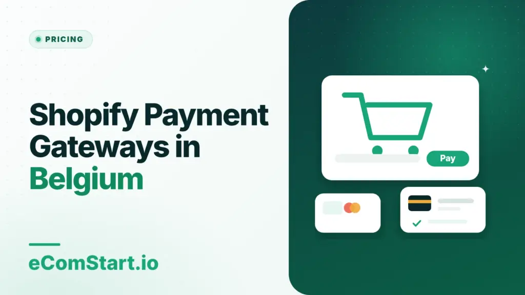 Shopify Payment Gateways in Belgium. Cover image showing a shopping cart with payment cards.