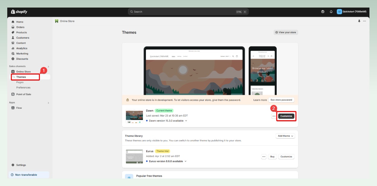 How to show Shopify metafields step 1: go to theme editor