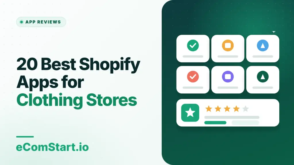 20 Best Shopify Apps for Clothing Stores. Cover image showing a grid of app icons with a star rating.