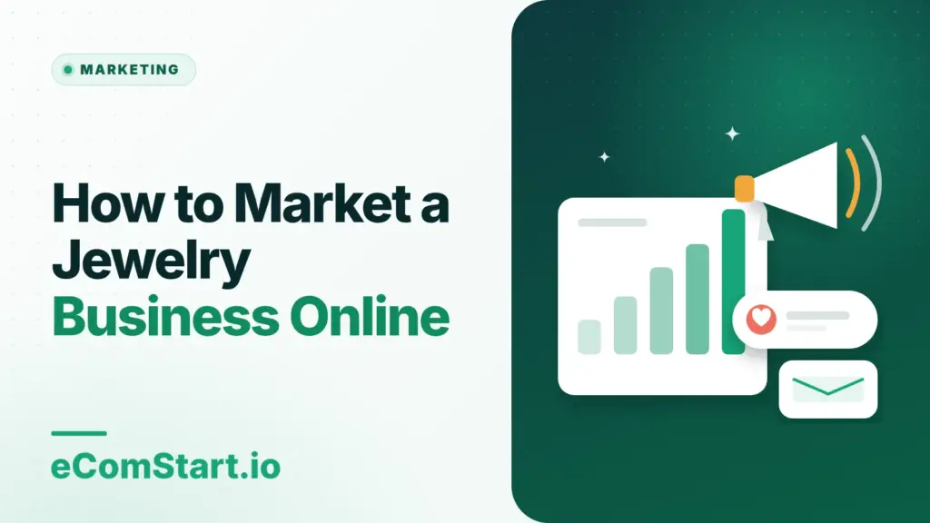 How to Market a Jewelry Business Online. Cover image showing a megaphone and a growing bar chart.