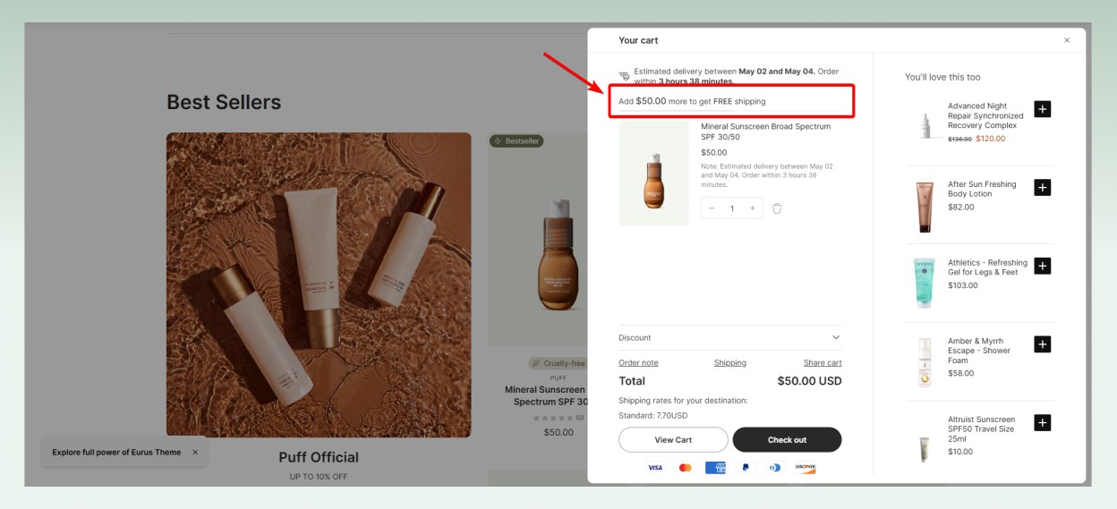 Freeshipping bar - a tactic for shopify upsell at checkout