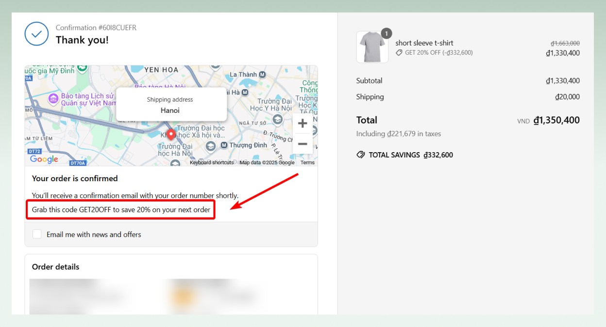 Thank-you page offers - a tactic for shopify upsell at checkout