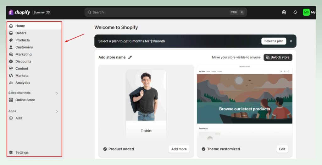Shopify stores for sale dashboard