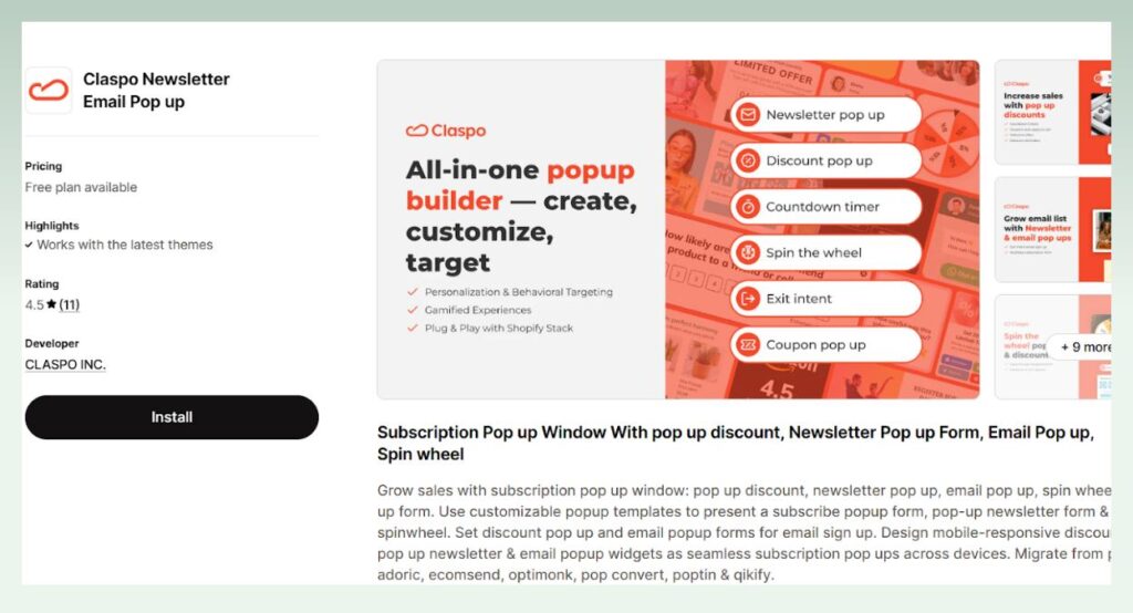 Claspo - shopify popup app