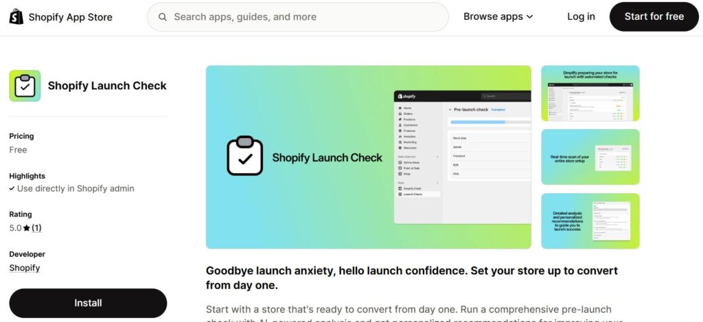 install Shopify Launch Check App 