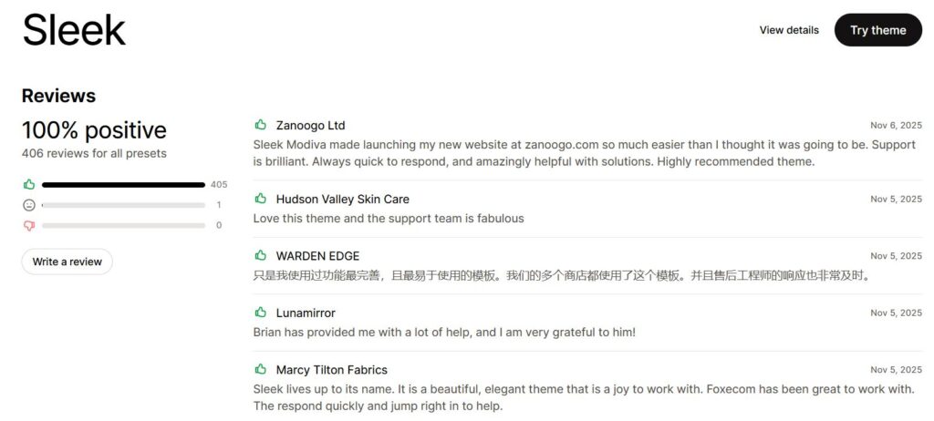 customer reviews and ratings of Sleek Shopify Theme