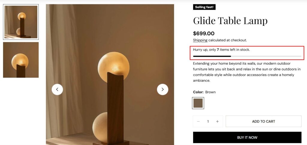 Stock counter in Sleek theme Shopify product pages